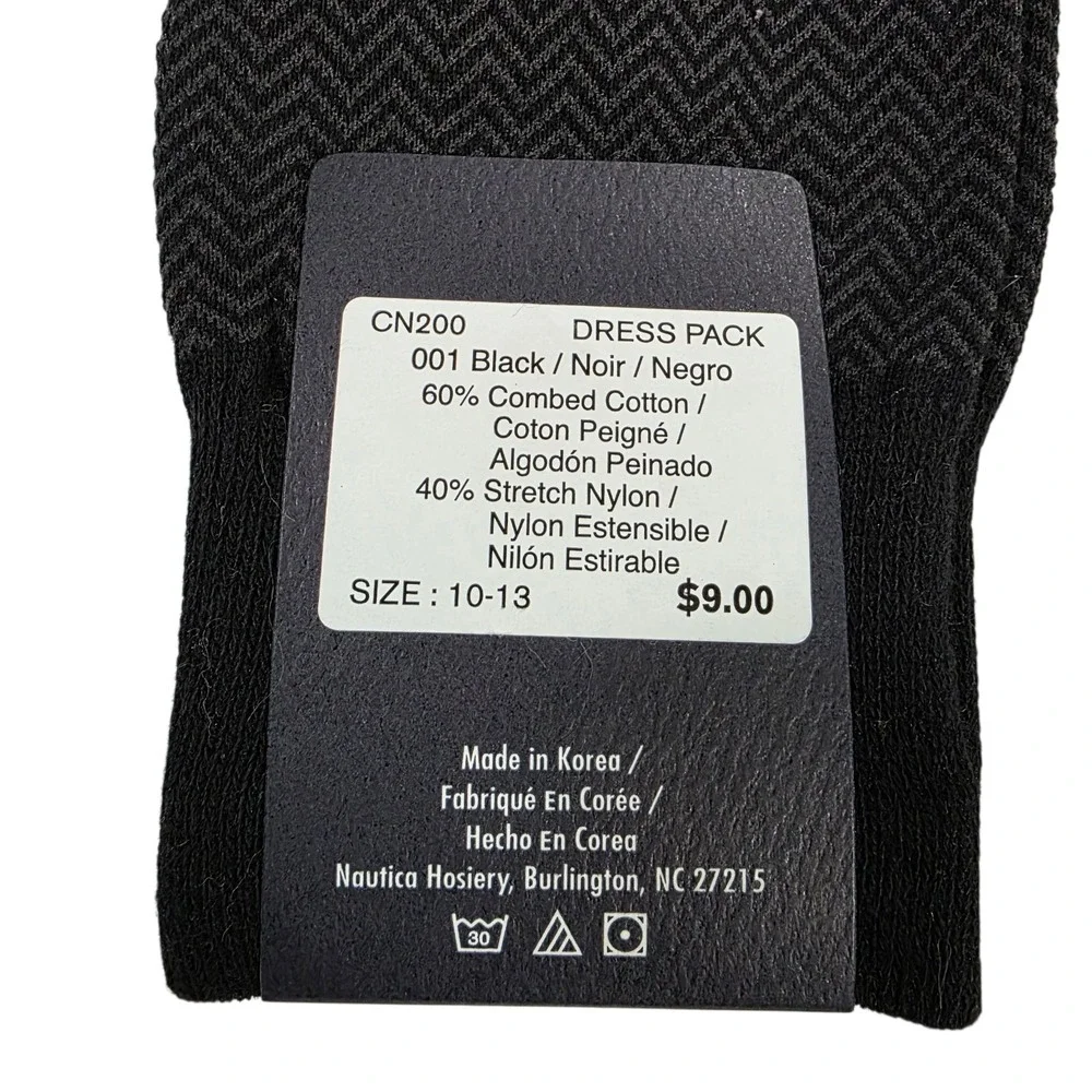 NWT Nautica Dress Socks Men 2 Pairs Black Solid Pattern Size 10-13 Combed Cotton